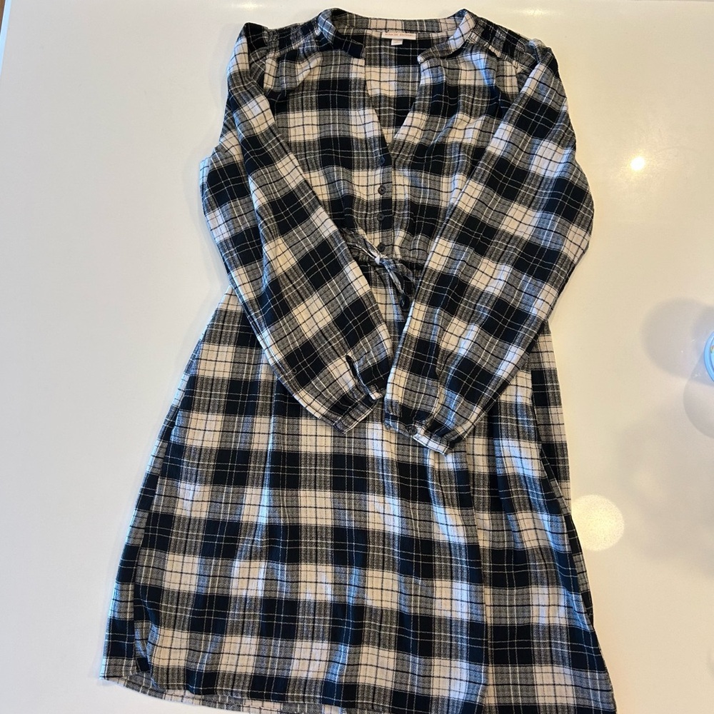 Knox Rose Black and White Plaid Long Sleeve Dress